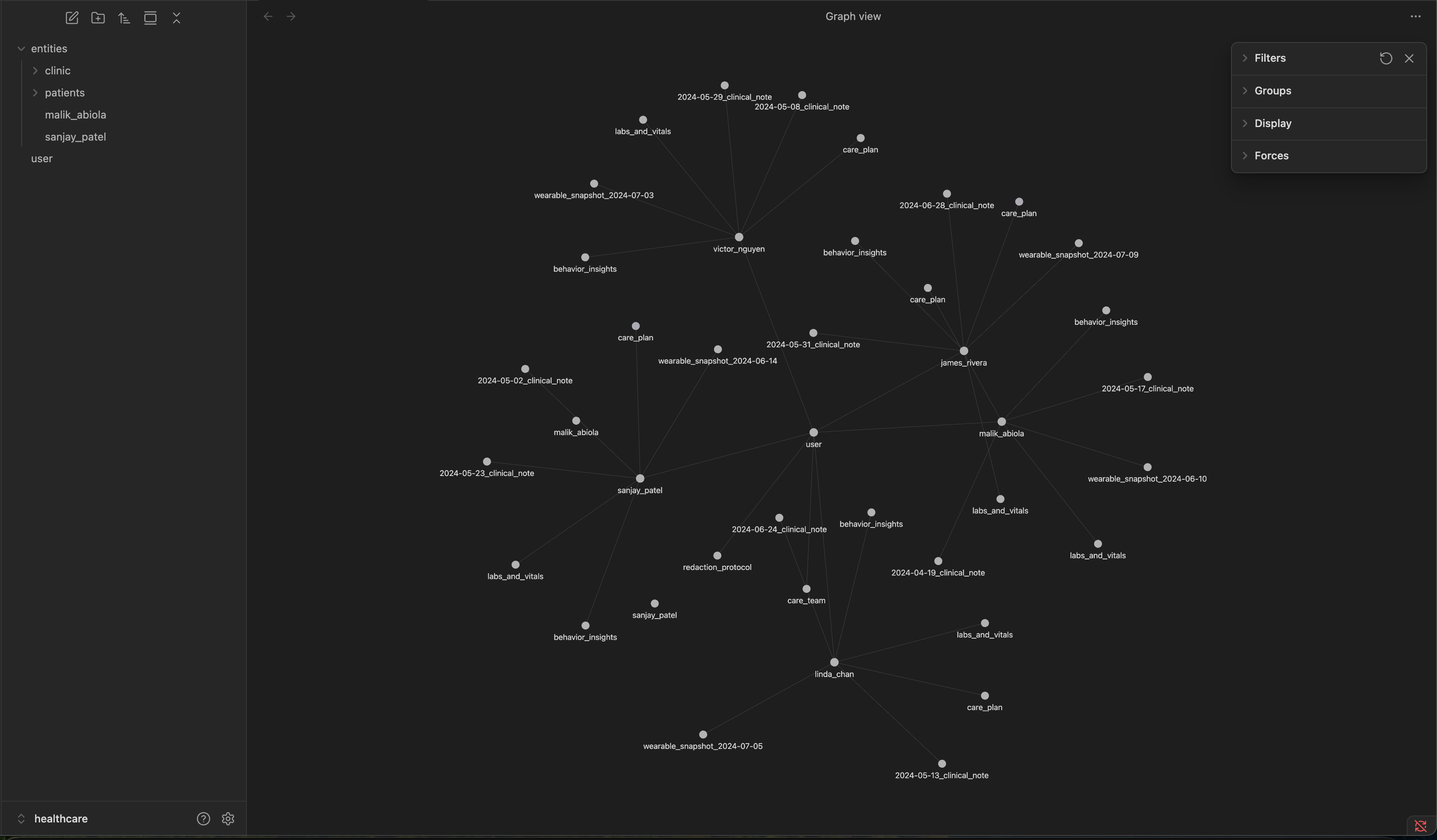 Interactive graph showing memories and agent skills